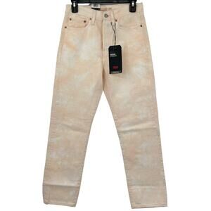 Levis Jeans Women 27x28 Premium Wedgie Straight Pink Button Fly High Rise‎ Big E